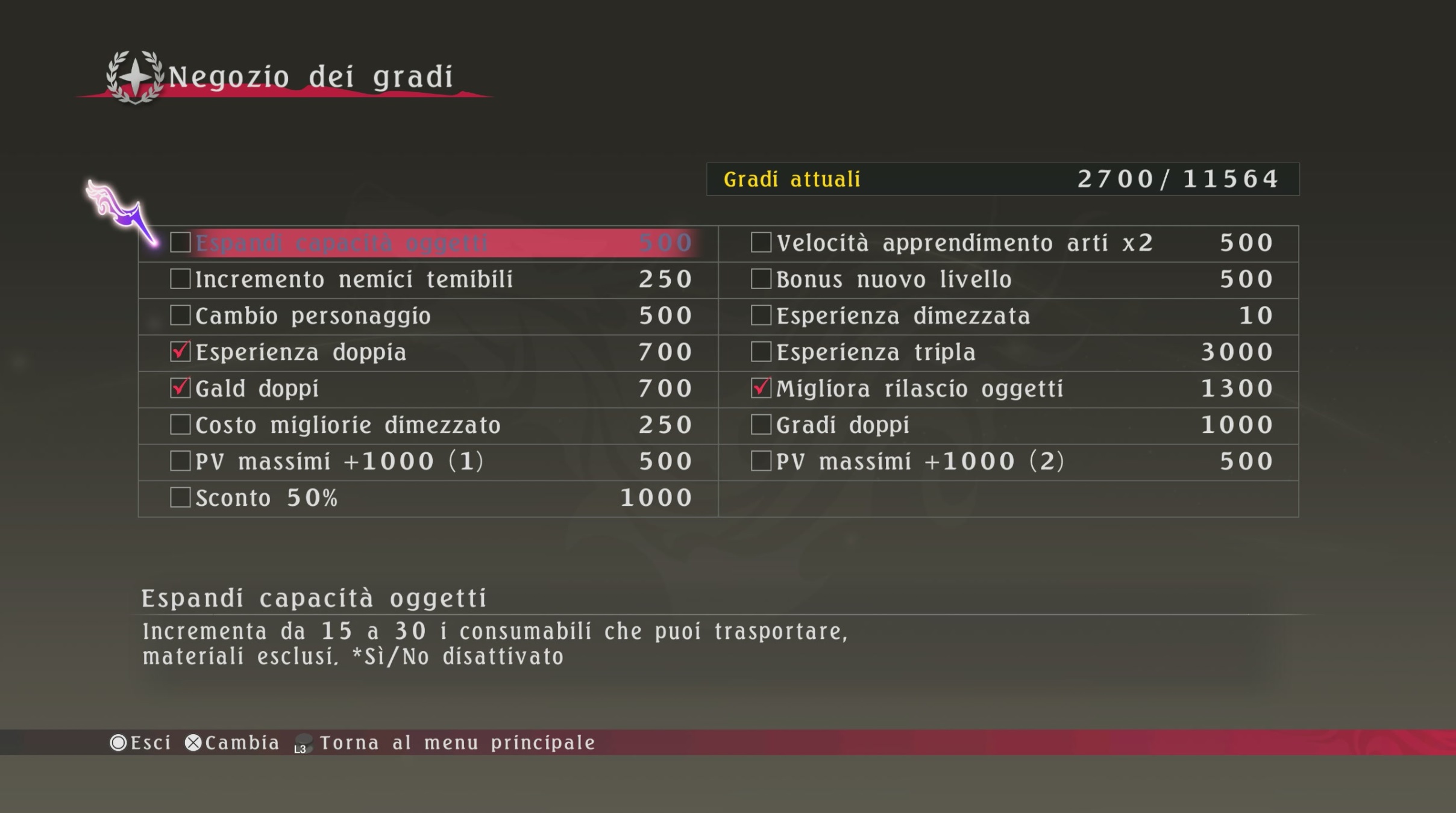 Tales of berseria remastered Negiozioe dei gradi modificatori esperienza di gioco